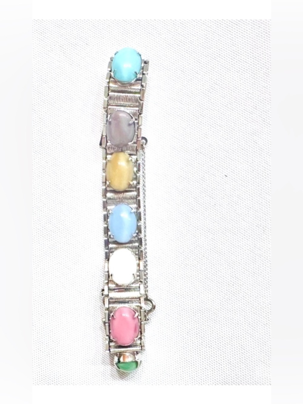 SARAH COVENTRY ~ Multicolor Pastel Cabochon Link Silver Toned. Bracelet